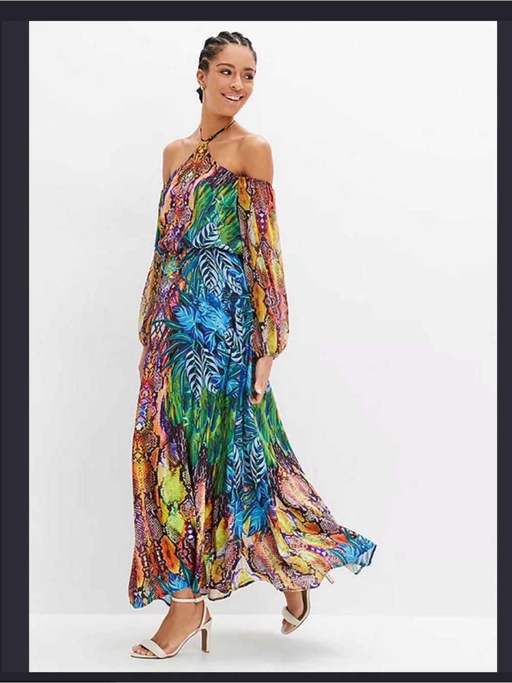 VENUS Watercolor Animal Print Halter Maxi Dress Size L